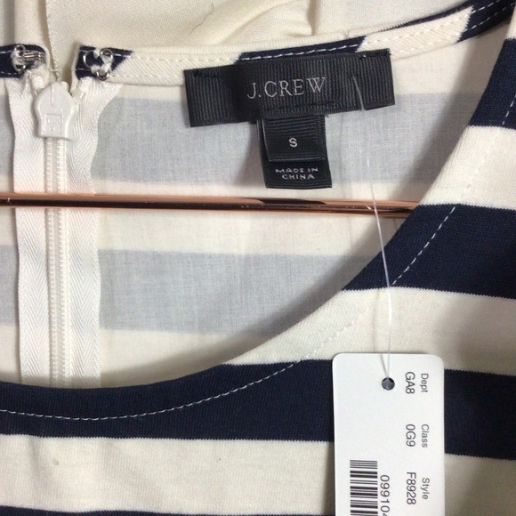 NWT J. Crew Asymmetrical Striped Peplum Ruffle Top Small Navy White - Picture 3 of 6